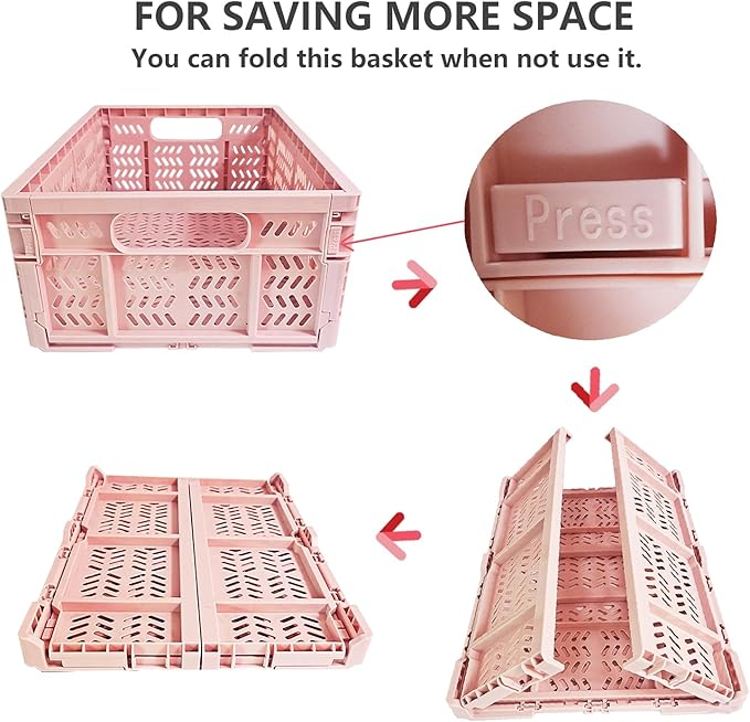 20L Foldable Crates, 4Pack Plastic Baskets for Home and Office,Plastic Folding baskets,Collapsible Crates for Chrismas Gifts,