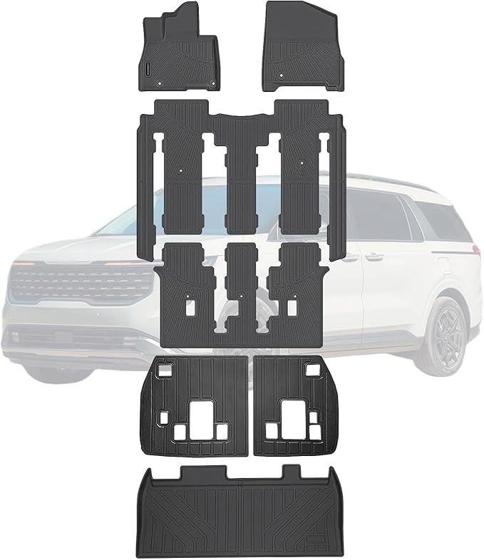 Floor Liners & Backrest Mat for 2025 2026 KIA Carnival Hybrid Version 8 Seat (Not Fit Pure Fuel),TPE All Weather Protection Car Floor Mats with Trunk Mat Covering The Backrest