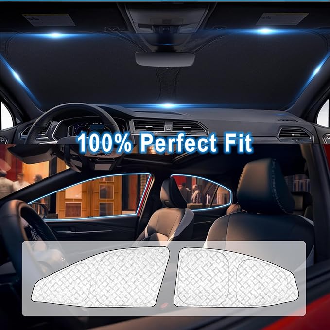 KMF 6pcs Thicken Sun Shades for 2025 2026 Toyota Camry Accessories,Full Car Window Covers Sunshade for Windshield Side Rear, UV Block Sun Visor and Privacy Blackout for Camping Outdoor
