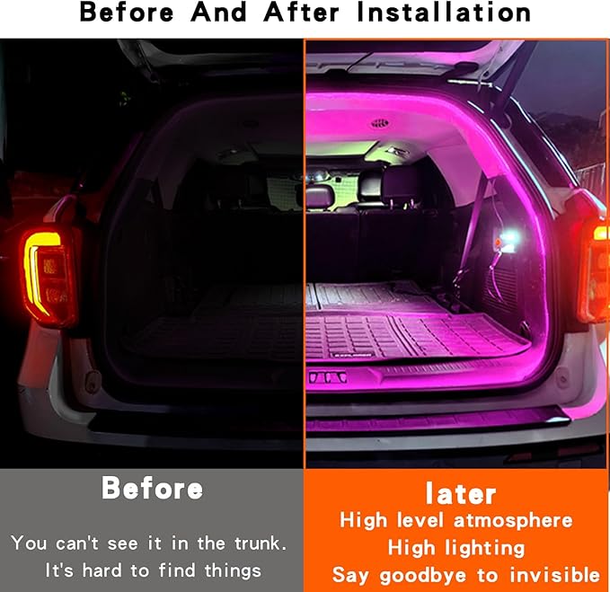 SUV Trunk Led Light Strip,Soft Rubber Ambient Lighting Bar Interior Decoration Bright Low Power Waterproof Concealed Installation Scalable 177 inch 12V 8W Warm White