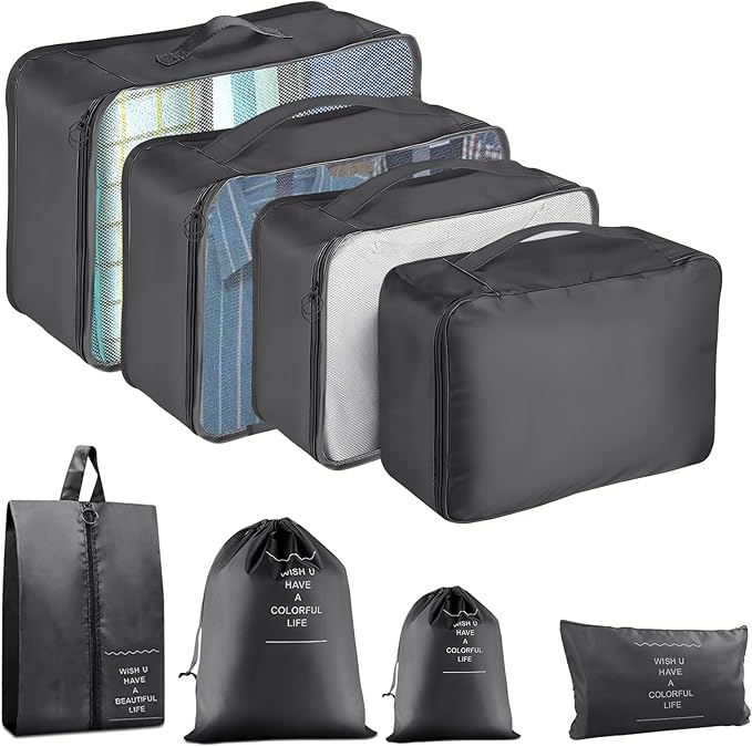 8 Set Packing Cubes for Suitcase, Packing Cubes for Carry on Suitcases, Luggage Organizer for Travel Essentials, Large Mesh L