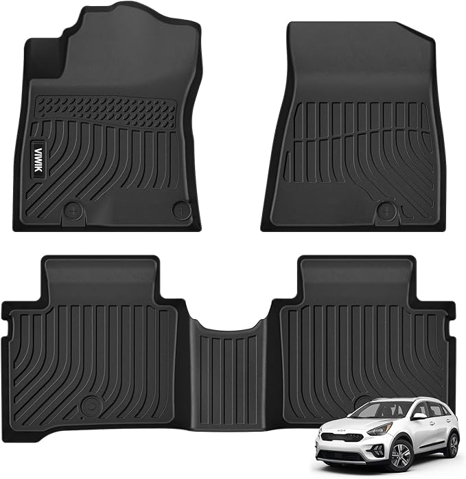 VIWIK Floor Mats Fit for Kia NIRO 2023 2024, All Weather Custom Car Mats Full Set 1st & 2nd Row, Automotive Floor Liners for NIRO 2023 2024 TPE Black Odorless Waterproof Non-Slip