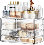 ZHIAI Stackable Storage Drawers, Acrylic Bathroom Counter Organizer Clear Makeup Organizers for Vanity, Kitchen Cabinets, Bat