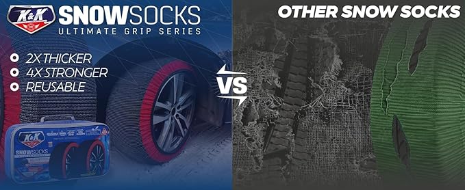 K&K Auto Snow Socks for Tires – Pro Series for Ultimate Grip Approved Snow Chain Alternative Traction Device – Tire Sock for 