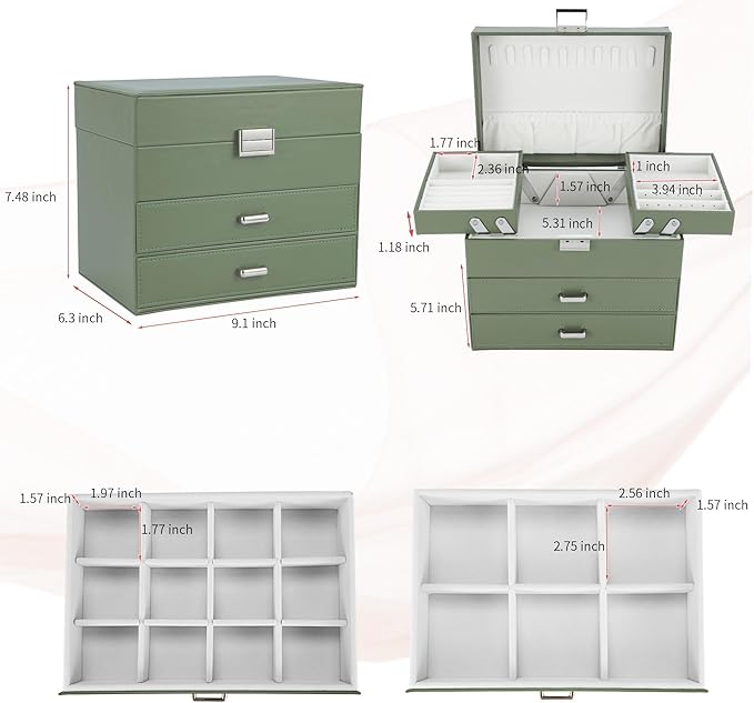 Dajasan Jewelry Organizer Box, Large Jewelry Boxes for Women Girls, Space-Saving 4 Layers Jewelry Storage Case with Drawer, M
