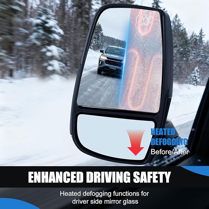 Driver Side Upper Mirror Glass for 2015-2023 Ford Transit 150 250 350 HD - Heated OE Replacement with Backing Plate, Left Side View Mirror Glass for Van Repair, Anti-Vibration HD Real Glass