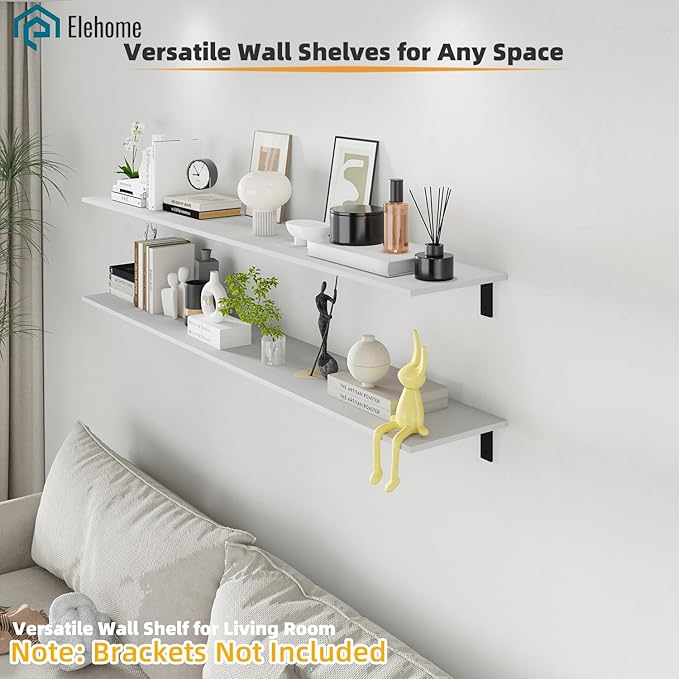 Floating Shelf Board for Wall 5/8" –1 Pack Board Only, No Brackets – 72"L x 12"W x 0.6"T White Melamine Wood Floating Shelves