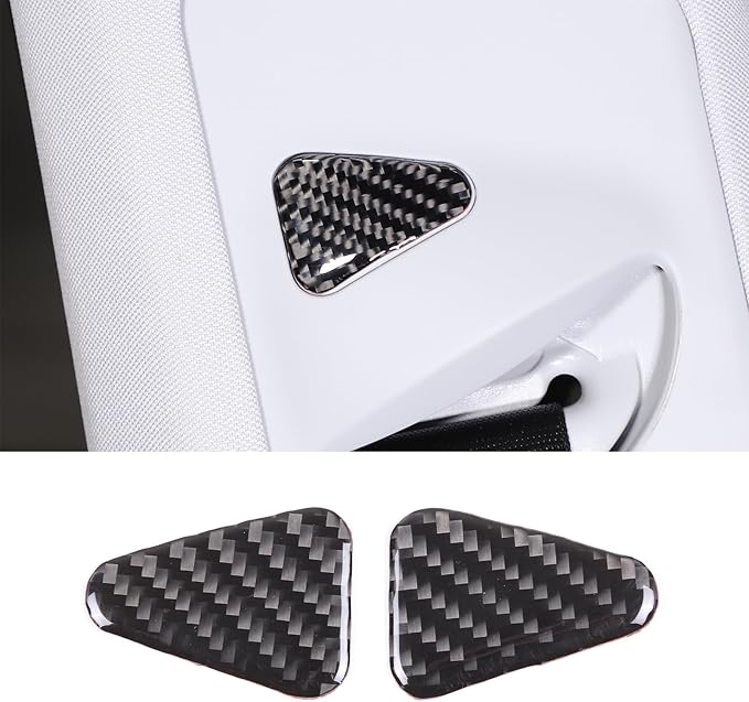 Seat Belt Adjuster Base Panel Cover Compatible with Tesla Model 3 Highlander 2023+, Car Safety Belt Buckle Panel Decor Frame, Seat Belt Warp Cover, Carbon Fiber (Black)