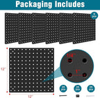 Peg Board,Steel Organization Panels, Ideal for Garage Tool Storage, Office Organization, Craft Room, Kitchen,Pack of 6(Black,