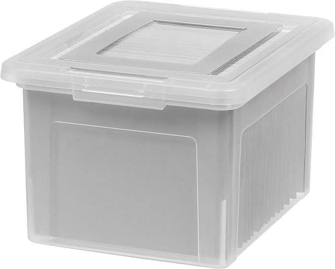 IRIS USA File Box, Plastic File Boxes With Lids, Document Organizer for Letter/Legal File, Document Box, Storage Bin For Hang