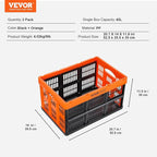 VEVOR Plastic Collapsible Storage Basket, 45L 3 Packs, Folding Stackable Storage Containers/Bins with Handles, Large Heavy Du