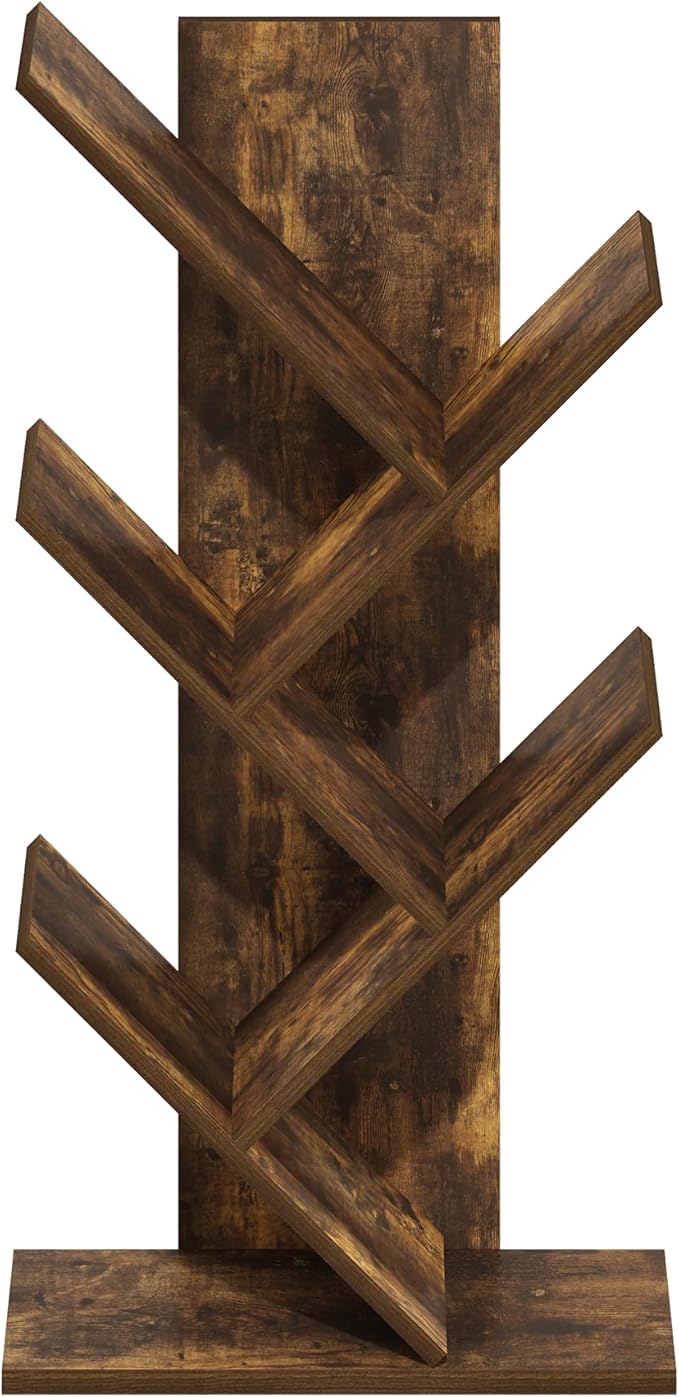 Furinno Tree Book Shelf, 5-Tier Bookshelf with Angled Open Shelf, Tree Bookcase for Room Decor, 8.4 x 15.7 x 30.3, for Organi