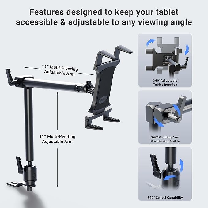 ARKON Mounts - Car Seat Rail Tablet Mount and Holder | Heavy-Duty for Car/Truck | Adjustable Angle & Height | Easy Installation & Removal | 22-inch Arm for Enhanced Accessibility & Convenience
