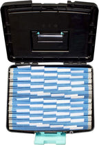 Storex Portable File Box, with Lockable XL Supply Storage Lid and Carry Handle, Black/Teal, 10.9 x 11 x 13.25 Inches, 2-Pack 