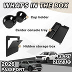 Muslogy Center Console Organizer & Cup Holder Insert & Magnet Armrest Hidden Storage Compartment Compatible with 2023-2026 Honda Pilot/2024-2026 Passport Center Console Inserts Interior 3PCS Set