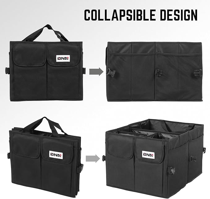 DNA Motoring Trunk Organizer for Car, 60L Large Capacity Foldable Trunk Organizer, Multi Compartment Car Trunk Organizer