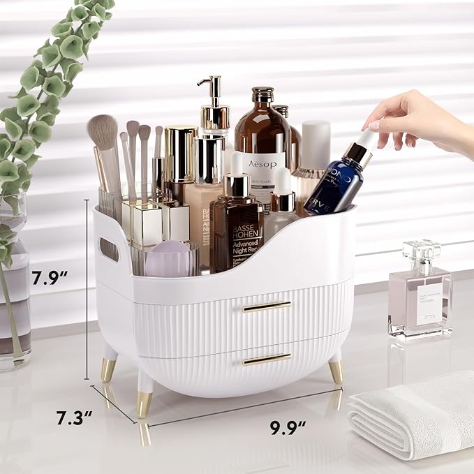 Makeup Organizer for Vanity, Large Capacity Skincare Cosmetic Organizer Countertop with 2 Drawers, Cosmetic Display Cases Mak