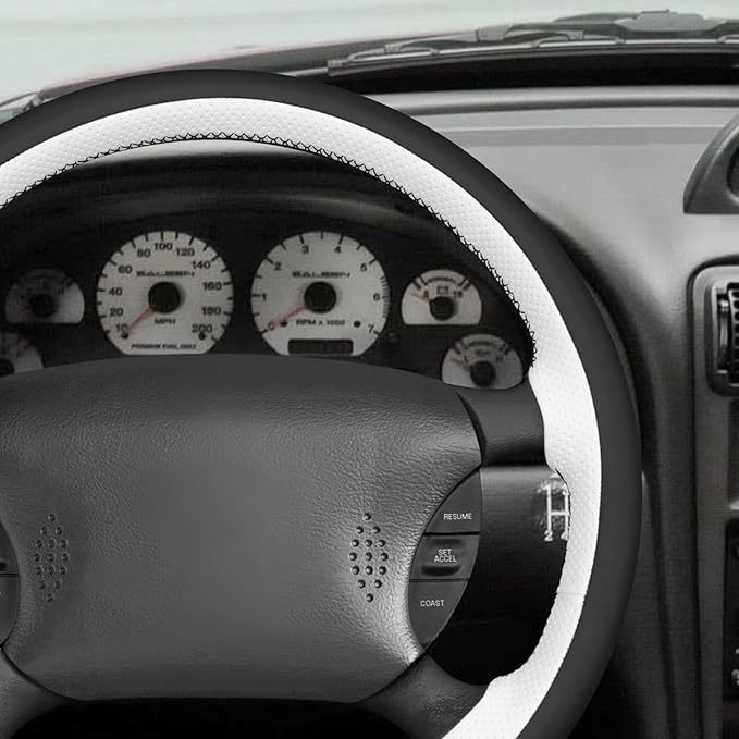 MEWANT Hand Sewn 3D Style Steering Wheel Cover Wrap for Ford Mustang 1994-2004 Steering Wheel Accessories for Ford Mustang 1994-2004