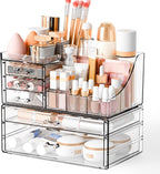 Yieach 2 Pack Clear Makeup Organizer Countertop for Dresser,Vanity and Bathroom Counter Organizer,Tiered Stackable Makeup Acr