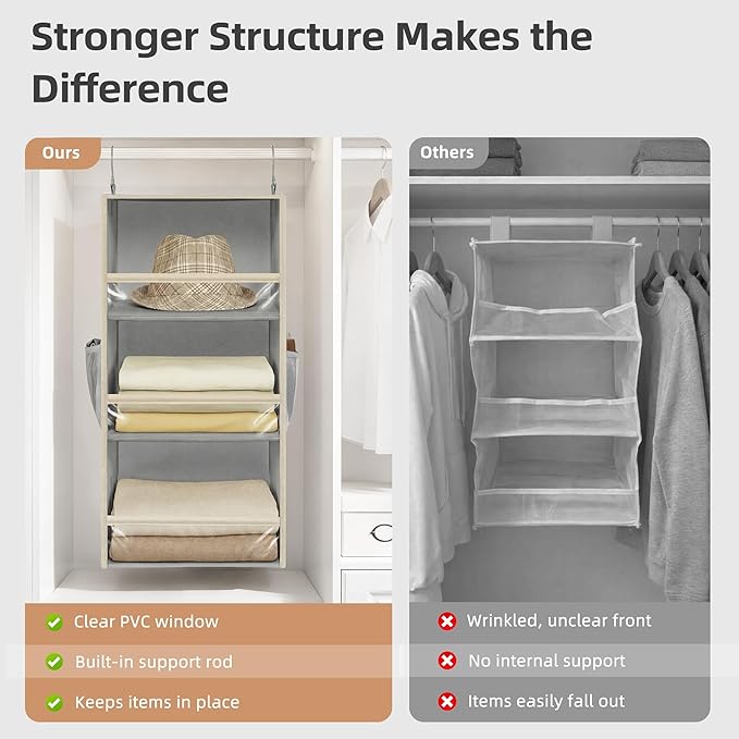 STORAGE MANIAC 6-Shelf Hanging Closet Organizer and Storage, 2 Separable 3-Shelf Haning Organizers for Closet, Collapsible Ha