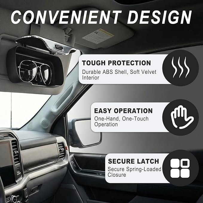Sun Visor Sunglass Holder for Car, Protective Clip-on Sun Glasses Case for Car, Universal Sunglass Organizer for SUV, Sedan & Truck (Black)