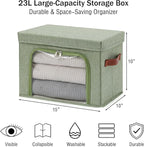 Large Storage Bins Boxes with Lids Clear Window Zipper Closure Decorative Cotton Linen Fabric Baskets with PU Leather Handles