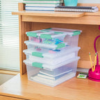 Sterilite 4-Pack Clip Box, Stackable Clear Plastic Bins with Latching Lids, Deep - Writing, Arts or Crafts Supplies Storage C