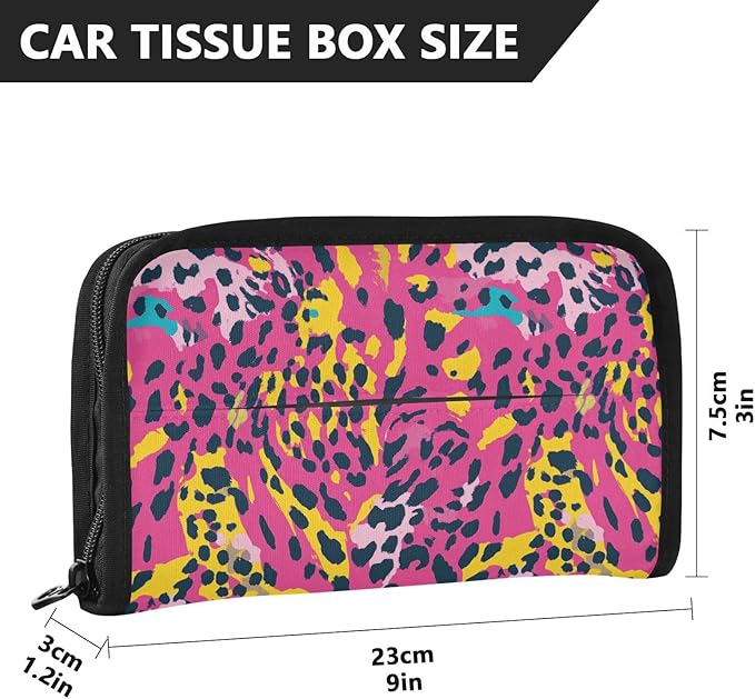 Car Tissue Holder Car Visor Organizer Tissue Box Holder for Car Sun Visor Organizer with Car Vehicle Accessories Essentials Interior for Women Men Colorful Leopard Print Pink