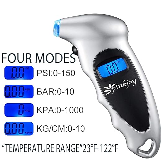 PINKJOY Digital Tire Pressure Gauge 3 Pack 150 PSI, 4 Settings, Tire Gauge for Car, Truck, Motorcycle, Bicycle with Backlit LCD and Non-Slip Grip (Silver)