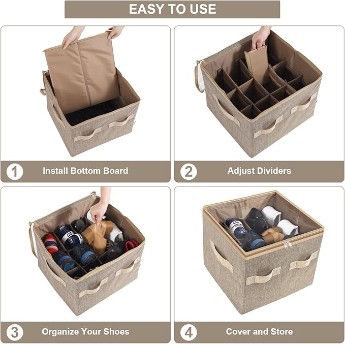 Moteph Shoe Organizer for Closet - Shoe Storage Organizer for Closet Organization with Clear Cover & Adjustable Dividers, Sho