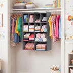 Ofiray-home 4 Tier Hanging Closet Organizer, 12 Compartments Sweater Organizer for Closet with 3 Sturdy Hooks, Closet Organiz