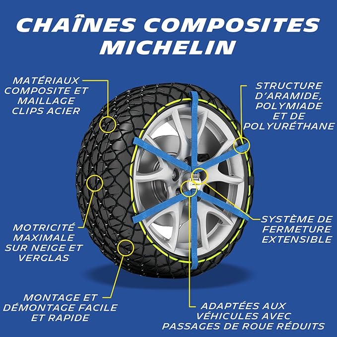 MICHELIN Easy Grip Evolution Snow Chains, Set of 2, Compatible with Car, 17/18 inches, High-performance, High-tech Composite 