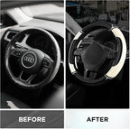 Road Comforts Leather Steering Wheel Cover - Made with PVC Leather - Anti-Slip, Universal Fit 14 1/2 inches to 15 inches - Wh
