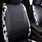 Flying Banner car seat Covers Protects Water Proof Faux Leather Carbon Fiber Fronts Rear Bench Covers (Cow Black, Full Set - 