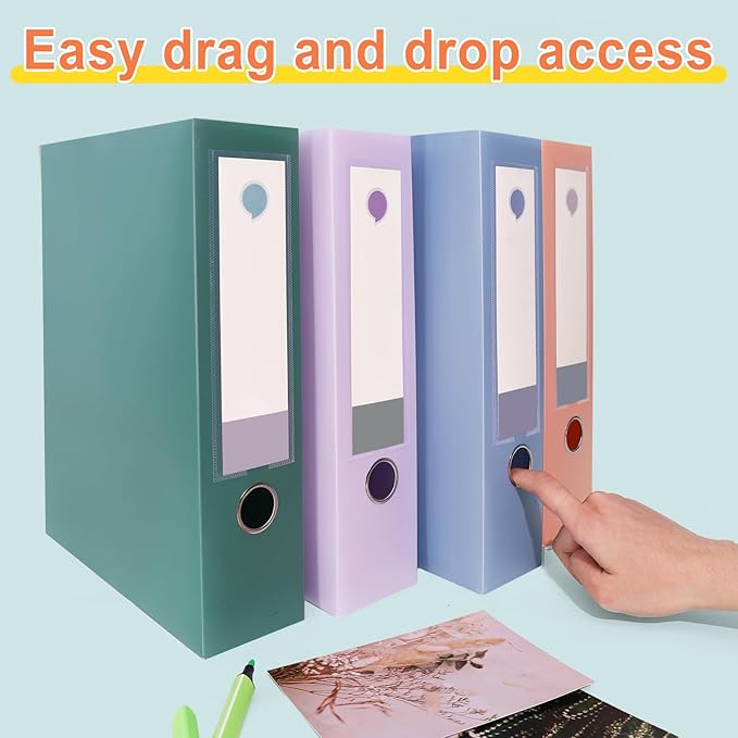 A4 Storage File Boxes Large Capacity Plastic Archives Cases with Lid, 75mm deep, 4 Colores Folding Document Storage Box for O