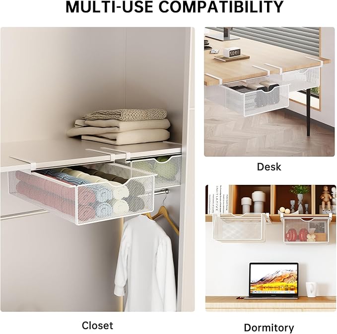 2 Pack Closet Pull-Out Baskets Bra Underwear and Sock Organizer for Drawer Women College Dorm Room Essentials (White)