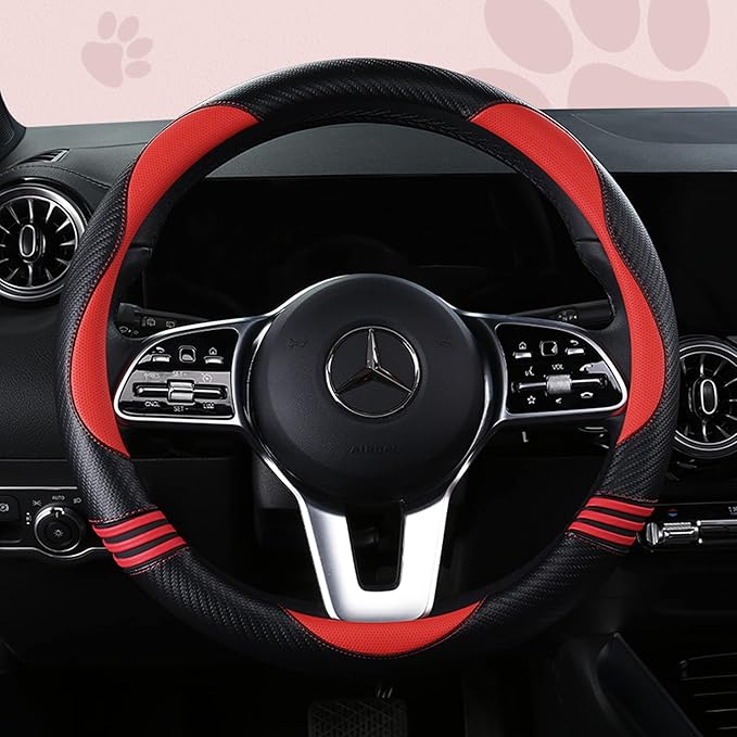 HighnessHwoo Car Steering Wheel Covers for Women Girl Padded Carbon Fiber PU Leather Cute Cartoon Auto Interior Accessories f