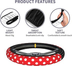 Cute Red Polka Dots Steering Wheel Cover for Women,Universal Fit 14-15 inch, Fashion Automotive Interior Decorative,with 2 Pa