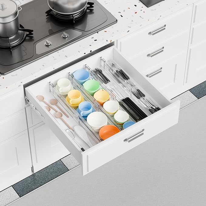 Yieach 8 Pack Clear Expandable Deep Drawer Separators From 15 to 21'' - 3.2 Inch Tall Acrylic Drawer Dividers for Clothes,Dre