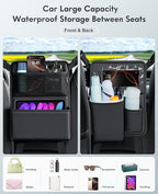 FLORICH Car Organizer Storage Between Seats, Premium Leather Car Mesh Organizer with Waterproof Cup Holder, Car Hanging Storage Bag Pocket Between Seats