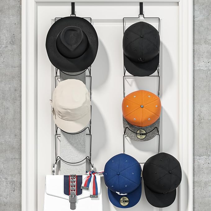 LINFIDITE 10 Pack Hat Rack Hanger Holder Organizer Flexible Multi Hook Wall Mounted Over Door Baseball Cap Display Storage Ra