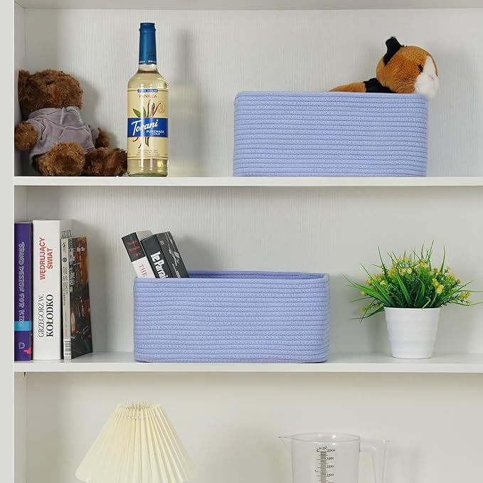 3-Pack Storage Baskets for Organizing | Woven Shelf Toy Basket | Rope Baskets for Gifts Empty | Closet Organizer Bins with Ha