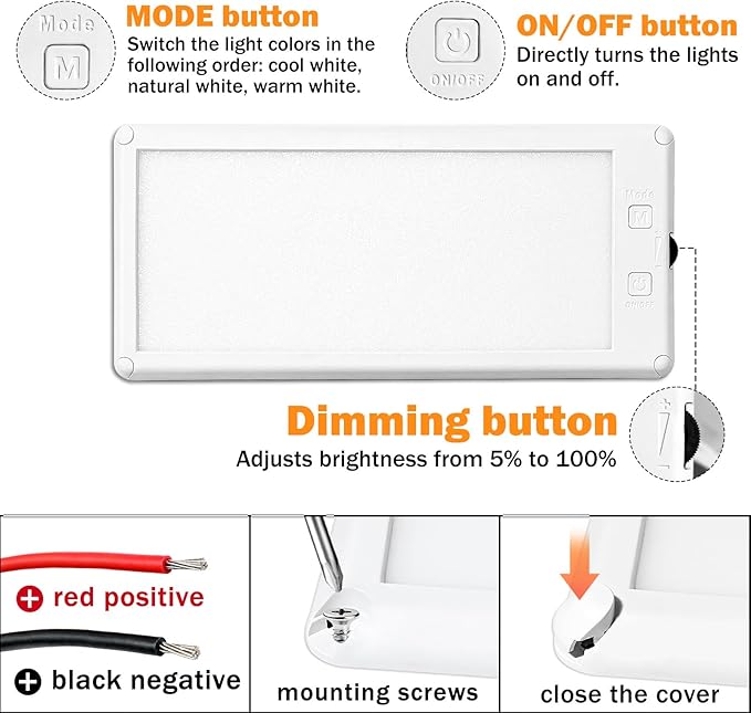 8 Pack RV Lights Interior,3 Color RV LED Super Bright Fixture,12V RV Ceiling Dome Light with ON/Off Dimmable Switch Energy Saving Gift Package for RV/Camper/Car/Trailer/Boat