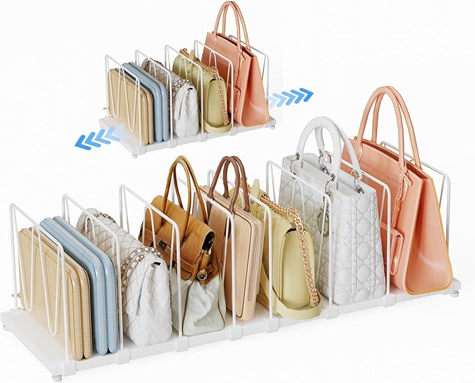 Dmevkic Extendable Purse Organizers Purse Storage. Length 16-28 in. Bag Organizer Purse Holder for Closet with 8 Adjustable S