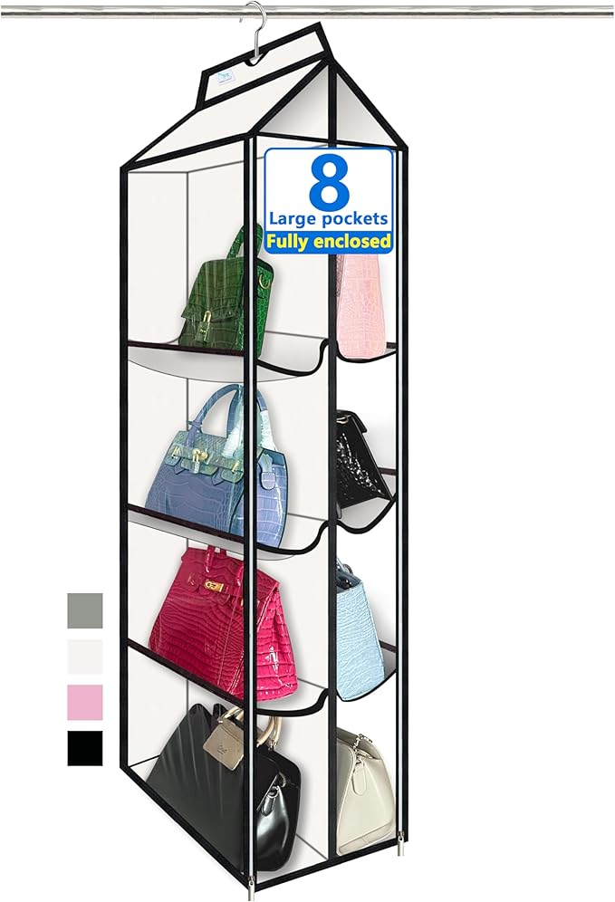 Purse Organizer for Closet, with Zippered-Dustproof, Purse Organizer, Designed for Oversized Wallets & Holds 8-16 Purses, Han