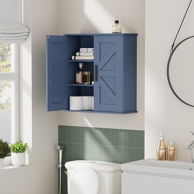 Homleke Bathroom Wall Cabinet, Over Toilet Storage Cabinet with Barn Doors and Adjustable Shelves, 3-Tier Medicine Cabinet Wa