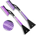 27” Snow Brush and Detachable Ice Scraper for Car Windshield, Car Snow Scraper and Brush Set, Ergonomic Foam Grip,Suitable for Cars SUVs and Trucks Vehicle(Aluminum Structure, PVC Brush, Purple 2 PC)