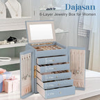 Dajasan Large Jewelry Organizer Box with Mirror, Jewelry Storage Organizer with 5 Drawers, 6-Tier Jewelry Gift Box for Women,