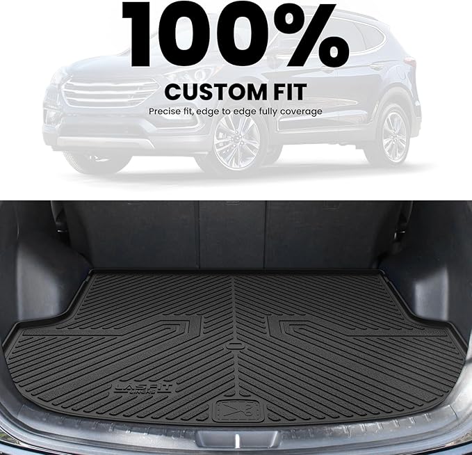 LASFIT Cargo Mat for Hyundai Santa Fe Sport 2018 2017 2016 2015 2014 2013 (Only Fit 5-Passenger), All Weather TPE Custom Fit Car Trunk Mats Cargo Liners Accessoires for Santa Fe Sport 2013-2018, Black