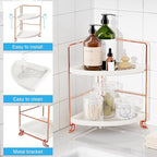 FSyueyun 2-Tier Corner Bathroom Counter Organizer, Tool-Less Installation Vanity Shelf Small Plastics Countertop Makeup Tray 